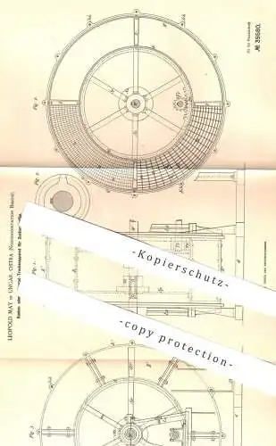 original Patent - Leopold May , Ostra Ungarn / Bisenz | 1886 , Trockenapparat für Zuckerstreifen | Zucker , Zuckerfabrik