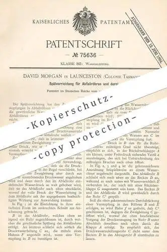 original Patent - David Morgan , Launceston , Kolonie Tasmanien , 1893 , Spülung für Abfallröhren | Wasser , Abwasser !!