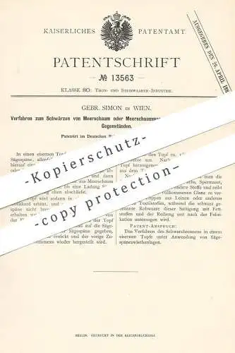 original Patent - Gebrüder Simon , Wien , 1880 , Schwärzen von Meerschaum o. Meerschaummasse  | Sägespäne , Ofen , Herd