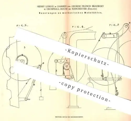 original Patent - Henry Lomax , Darmen | George Francis Bradbury , Crumpsall House / Manchester England | mech. Webstuhl