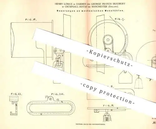 original Patent - Henry Lomax , Darmen | George Francis Bradbury , Crumpsall House / Manchester England | mech. Webstuhl