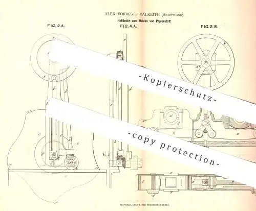 original Patent - Alex. Forbes , Dalkeith , Schottland , 1880 , Holländer zum Mahlen von Papierstoff | Papier | Stoff