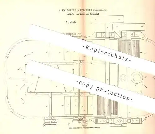 original Patent - Alex. Forbes , Dalkeith , Schottland , 1880 , Holländer zum Mahlen von Papierstoff | Papier | Stoff