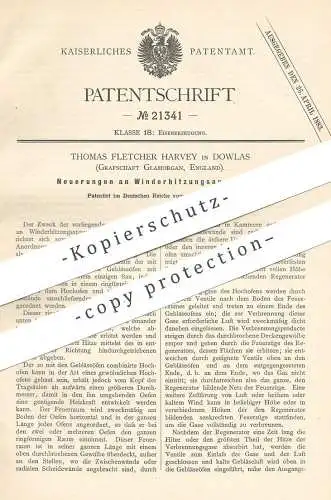 original Patent - Thomas Fletcher Harvey , Dowlas , Glamorgan / Cardiff , England , 1882 , Winderhitzungsapparat | Eisen