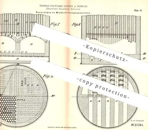 original Patent - Thomas Fletcher Harvey , Dowlas , Glamorgan / Cardiff , England , 1882 , Winderhitzungsapparat | Eisen