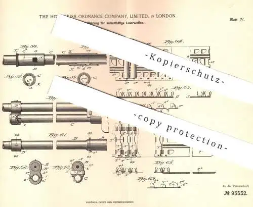 original Patent - The Hotchkiss Ordnance Company Limited , London , England 1896 , Patronenzuführung für Waffen | Gewehr