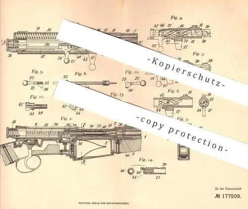 original Patent - Hans Stamm , St. Gallen , Schweiz 1905 , Feuerwaffen - Verschluss | Gewehr | Waffe , Revolver , Pistol