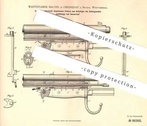 original Patent - Waffenfabrik Mauser , Oberndorf / Neckar , 1895 , Schiene zum Befestigen von Seitengewehr | Gewehr !!!