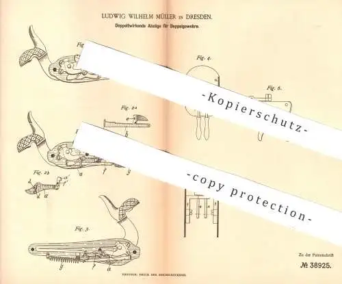 original Patent - Ludwig Wilhelm Müller , Dresden , 1886 , Abzug für Doppelgewehr | Gewehr | Waffe , Pistole , Revolver