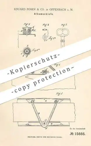 original Patent - Eduard Posen & Co. , Offenbach / Main 1881 , Albumschloss | Buch - Schloss | Buchbinder , Buchbinderei