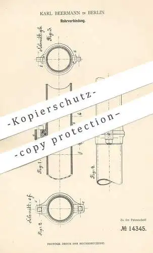 original Patent - Karl Beermann , Berlin 1881 , Rohrverbindung | Rohr Verbindung | Rohre , Röhren , Flantsch | Klempner