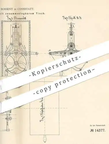 original Patent - Friedrich Bossent , Cannstatt , 1880 , Wäschemangel mit Tisch | Wäsche - Mangel | Wäscherei , Walzen