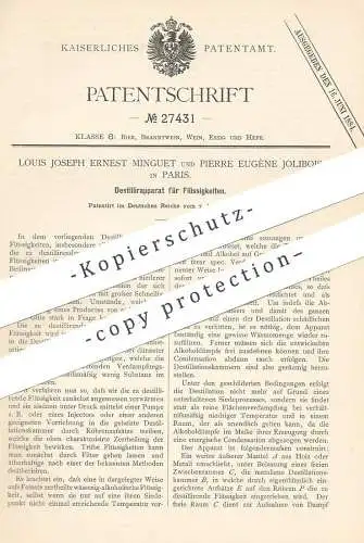 original Patent - Louis Joseph Ernest Minguet , Pierre Eugène Jolibois , Paris , 1883 , Destillieren von Flüssigkeiten !