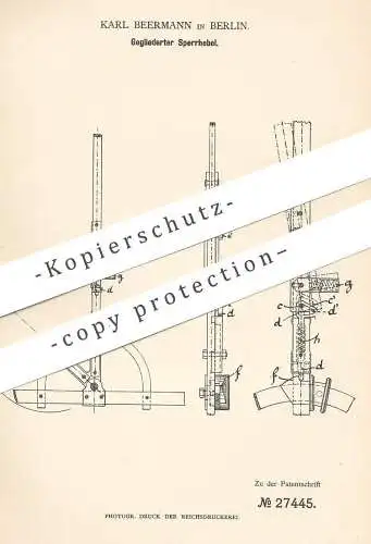 original Patent - Karl Beermann , Berlin , 1883 , Gegliedeter Sperrhebel | Hebel f. Maschinen , Arbeitsmaschinen | Motor