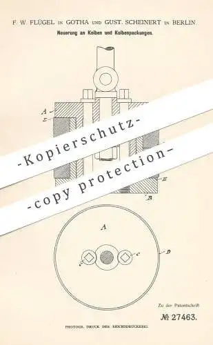 original Patent - F. W. Flügel , Gotha | Gust. Scheinert , Berlin , 1883 , Kolben und Kolbenpackungen | Pumpe , Bier !!