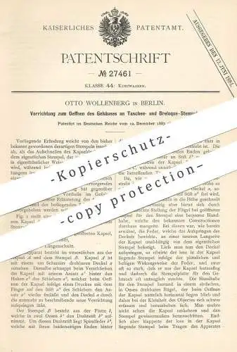 original Patent - Otto Wollenberg , Berlin , 1883 , Gehäuse an Taschenstempel , Breloque - Stempel | Stempelplatte !!