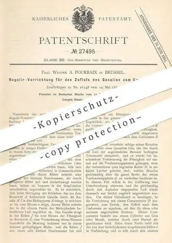 original Patent - Frau A. Pourbaix , Brüssel , 1883 , Zufluss von Gasolin zum Carburator | Gas , Gase , Karburator !!