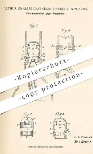 original Patent - Arthur Charles Cavendish Liardet , New York , 1900 , Flaschenverschluss | Flaschen - Verschluss | Kork