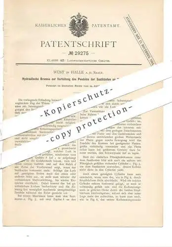 original Patent - Wüst , Halle / Saale , 1884 , Hydraulische Bremse für Säemaschine | Aussaat , Säen , Landwirtschaft !!