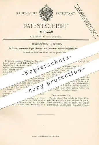 original Patent - J. Lewinsohn , Berlin , 1893 , minderwertigen Haarpelz veredeln | Pelz , Pelze | Haare , Mode !!