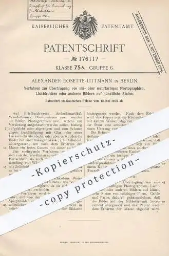 original Patent - Alexander Rosette Littmann , Berlin , 1905 , Übertragung von Photographien , Drucken , Fotos auf Stein