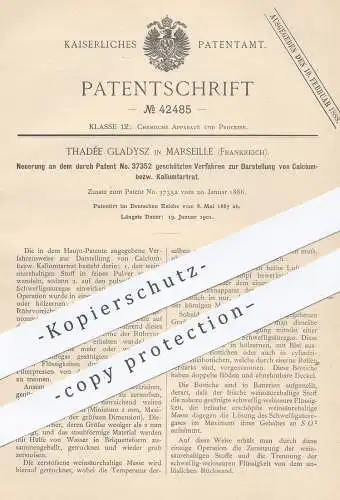 original Patent - Thadée Gladysz , Marseille , Frankreich 1887 , Darstellung von Calciumtartrat , Kaliumtartrat | Chemie