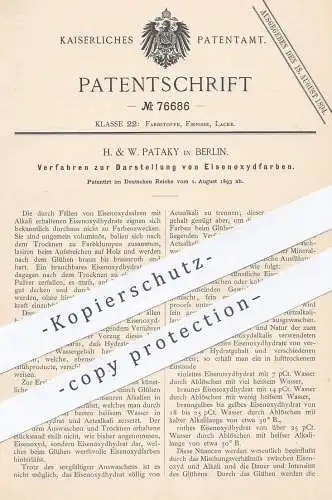 original Patent - H. & W. Pataky , Berlin , 1893 , Darstellung von Eisenoxydfarbe | Farbe , Lack , Lasur | Eisenoxyd !!