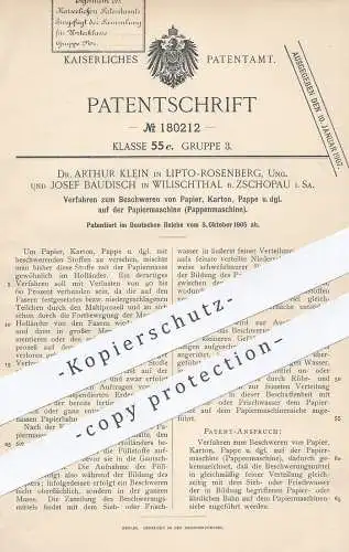 original Patent - Dr. A. Klein , Lipto Rosenberg , Ungarn | J. Baudisch , Wilischtal Zschopau , Beschweren von Papier