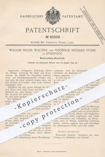 original Patent - William Miller Walters , Frederick Richard Stone , Liverpool , England | Rostschutz - Farbe | Rost !!