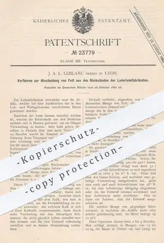 original Patent - J. A. L. Leblanc Frères , Lyon Frankreich  1882 , Abscheidung von Fett bei Lederleimfabrikation | Leim