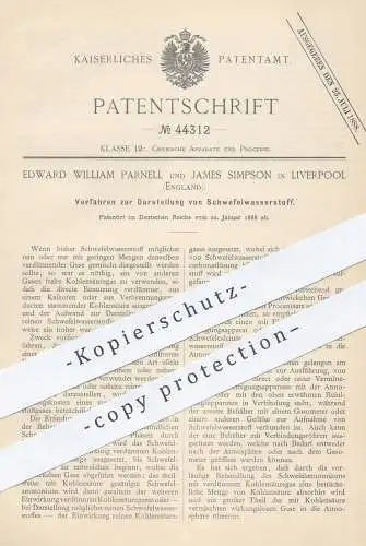 original Patent - Edward William Parnell , James Simpson , Liverpool England  1888 , Darstellung von Schwefelwasserstoff