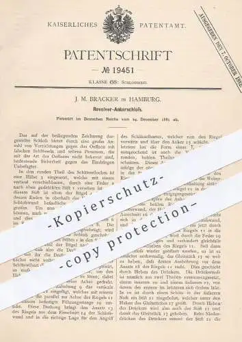 original Patent - J. M. Bracker , Hamburg , 1881 , Revolver - Ankerschloss | Türschloss , Schlosser , Tür , Schlosserei