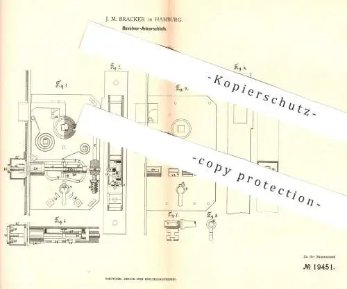 original Patent - J. M. Bracker , Hamburg , 1881 , Revolver - Ankerschloss | Türschloss , Schlosser , Tür , Schlosserei