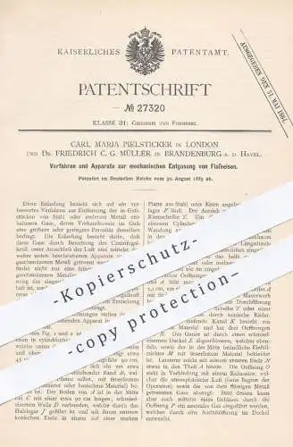 original Patent - Carl Maria Pielsticker , London , Dr. Friedrich C. G. Müller , Brandenburg , 1883 , Entgasung v. Eisen