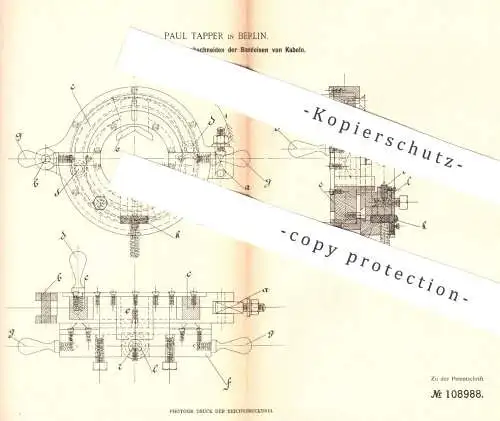 original Patent - Paul Tapper , Berlin , 1898 , Durchschneiden der Bandeisen am Kabel | Werkzeug , Metall !!!