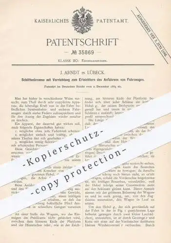 original Patent - J. Arndt , Lübeck , 1885 , Schlittenbremse | Bremse , Eisenbahn , Eisenbahnen , Bahn !!!