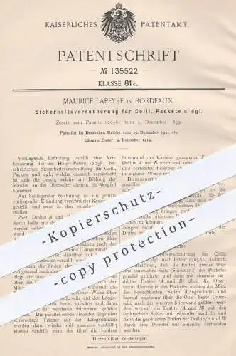 original Patent - Maurice Lapeyre , Bordeaux , Frankreich  1901 , Verschnürung für Colli , Pakete | Transport Verpackung