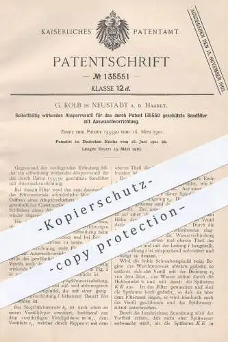 original Patent - G. Kolb , Neustadt , 1901 , Absperrventil für Sandfilter mit Auswaschvorrichtung | Ventil für Filter !