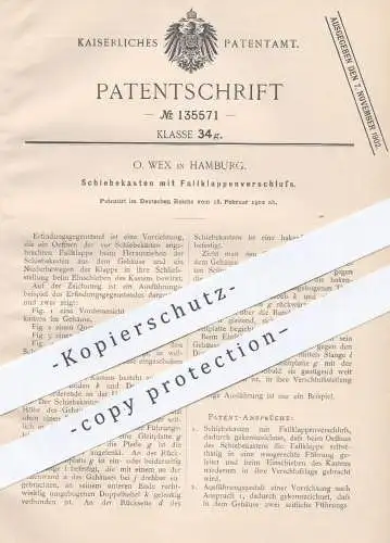 original Patent - O. Wex , Hamburg , 1902 , Schiebekasten mit Fallklappenverschluss | Kasten , Fallklappe , Klappe !!