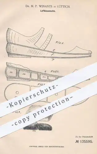 original Patent - Dr. M. P. Winants , Lüttich , 1901 , Luftkissensohle | Sohle , Schuhe , Schuhwerk , Schuster !!!