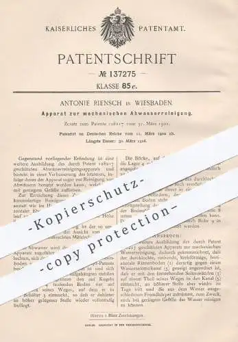 original Patent - Antonie Riensch , Wiesbaden , 1902 , mechanische Abwasserreinigung | Wasser , Abwasser !!!