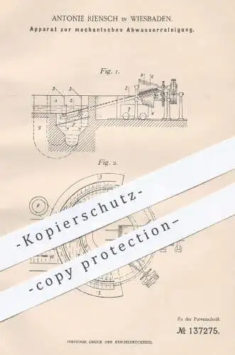 original Patent - Antonie Riensch , Wiesbaden , 1902 , mechanische Abwasserreinigung | Wasser , Abwasser !!!