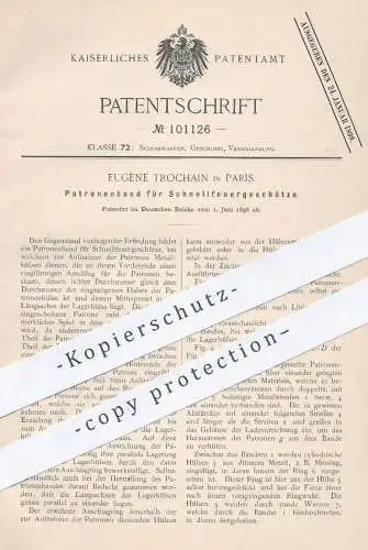 original Patent - Eugène Trochain , Paris , 1898 , Patronenband für Schnellfeuergeschütze | Gewehr , Waffen , Patronen