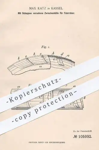 original Patent - Max Katz , Kassel , 1898 , Zwischenhülle für Fahrrad - Reifen | Fahrräder , Schlauch , Schlauchreifen