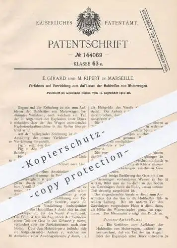 original Patent - E. Girard , M. Ripert , Marseille , 1902 , Aufblasen der Hohlreifen von Motorwagen | Reifen , Auto !!!