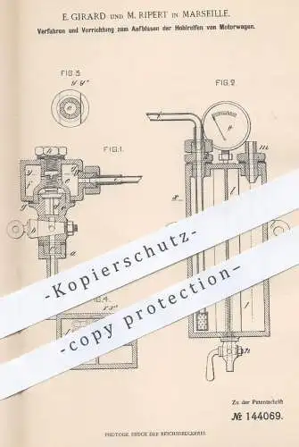 original Patent - E. Girard , M. Ripert , Marseille , 1902 , Aufblasen der Hohlreifen von Motorwagen | Reifen , Auto !!!