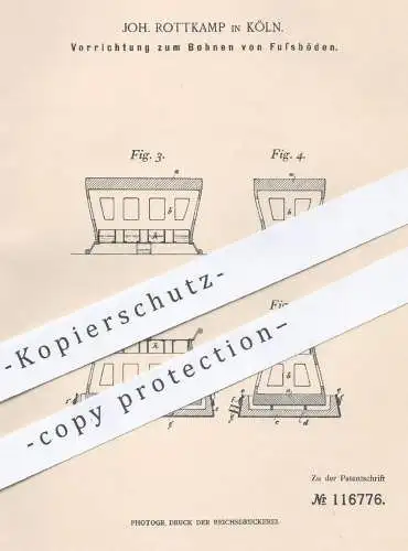 original Patent - Joh. Rottkamp , Köln , 1899 , Bohnen von Fußböden | Bohnerwachs , Reinigung , Parkett , Holzboden !!