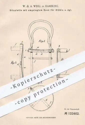 original Patent - W. & A. Weill , Hamburg , 1899 , Sitzplatte für Stühle | Stuhl , Stuhlsitz , Sessel , Möbel , Tischler