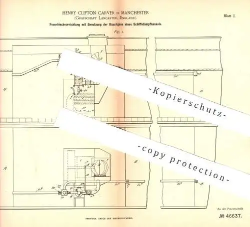 original Patent - Henry Clifton Carver , Manchester , Grafschaft Lancaster , England , 1888 ,  Feuerlöschvorrichtung !!