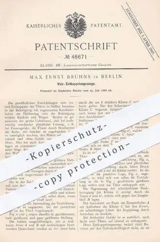 original Patent - Max Ernst Bruhns , Berlin , 1888 , Vieh - Entkupplungszange | Viehzucht , Tierzucht | Pferde , Kühe !!